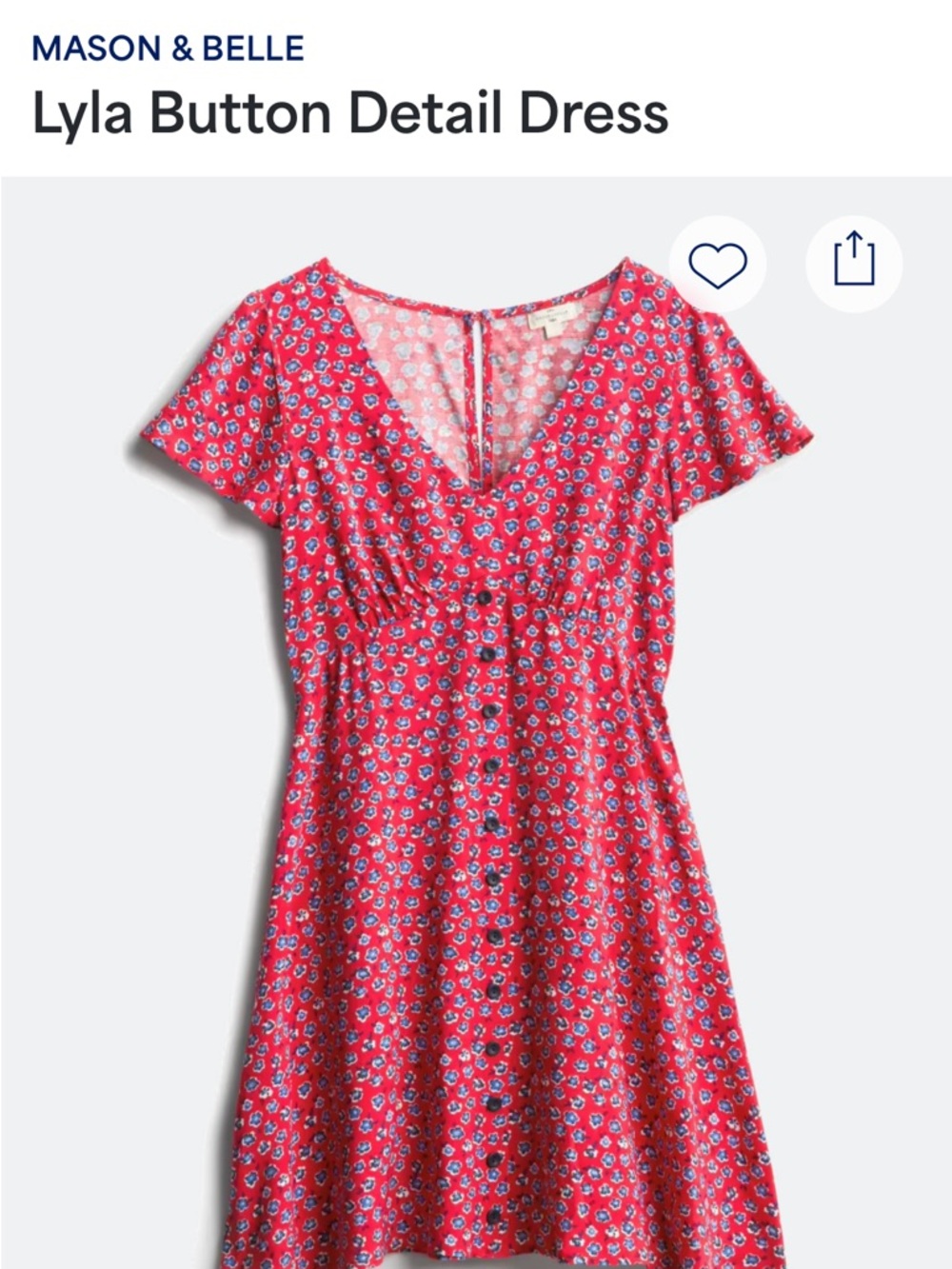 Red Floral Button-Front Midi Dress with V-Neck
